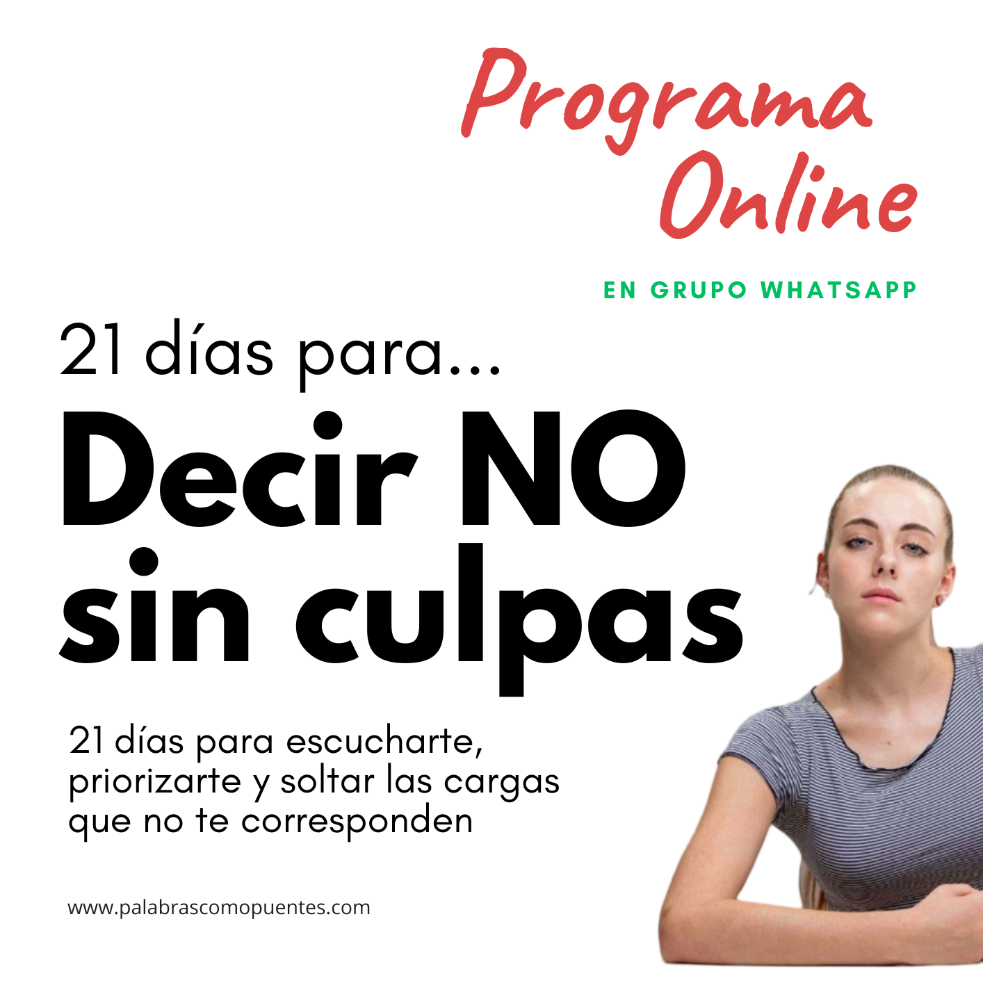 Cartel programa Decir NO sin culpas cuadrado me escucho me entiendo y me desbloqueo