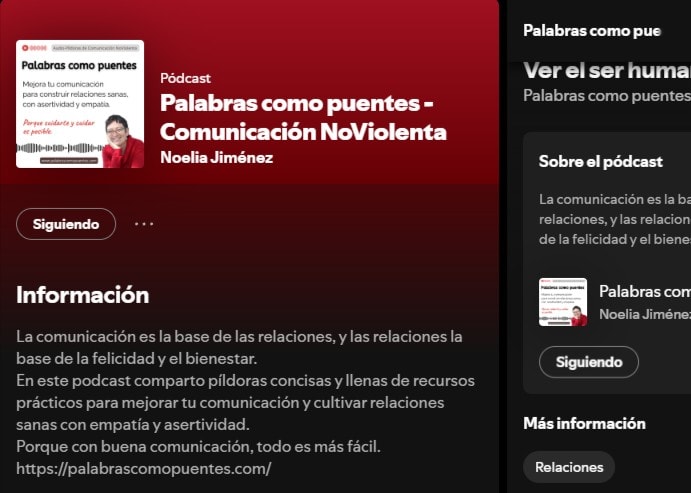 imagen del podcast de comunicación noviolenta palabras como puentes en spotify