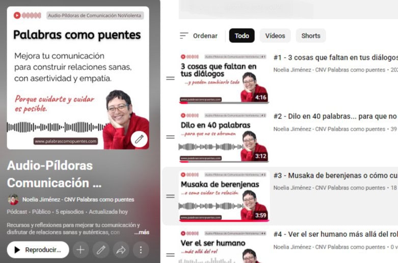 imagen del podcast de comunicación noviolenta palabras como puentes en youtube